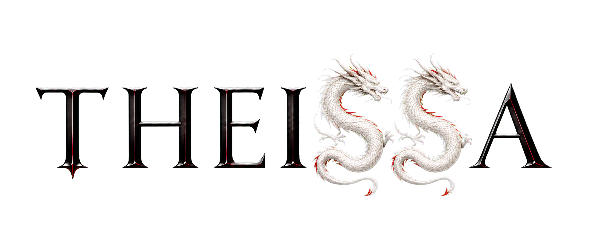 THEISSA, with two right-facing white Han-inspired Chinese dragons forming the two S letters